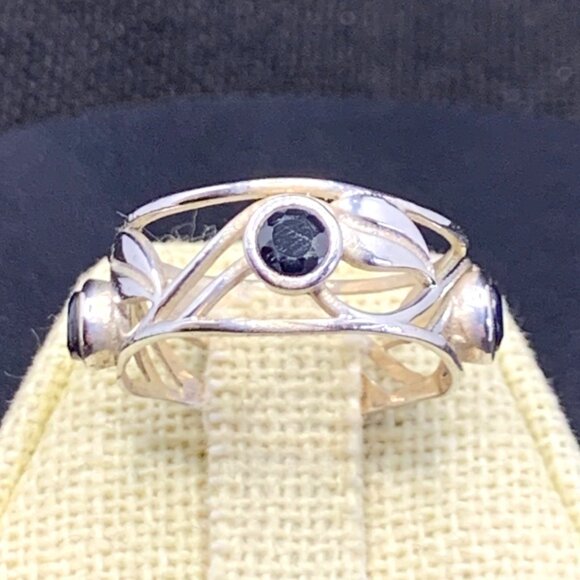 Sterling Silver 925 Black Sapphire Bezel Set Cigar Band 8.25mm Wide Ring Size 8 - Picture 1 of 8